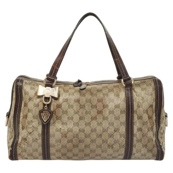 GUCCI GG Crystal Shoulder Bag Coated Canvas Brown Gold - Picture 2 of 13